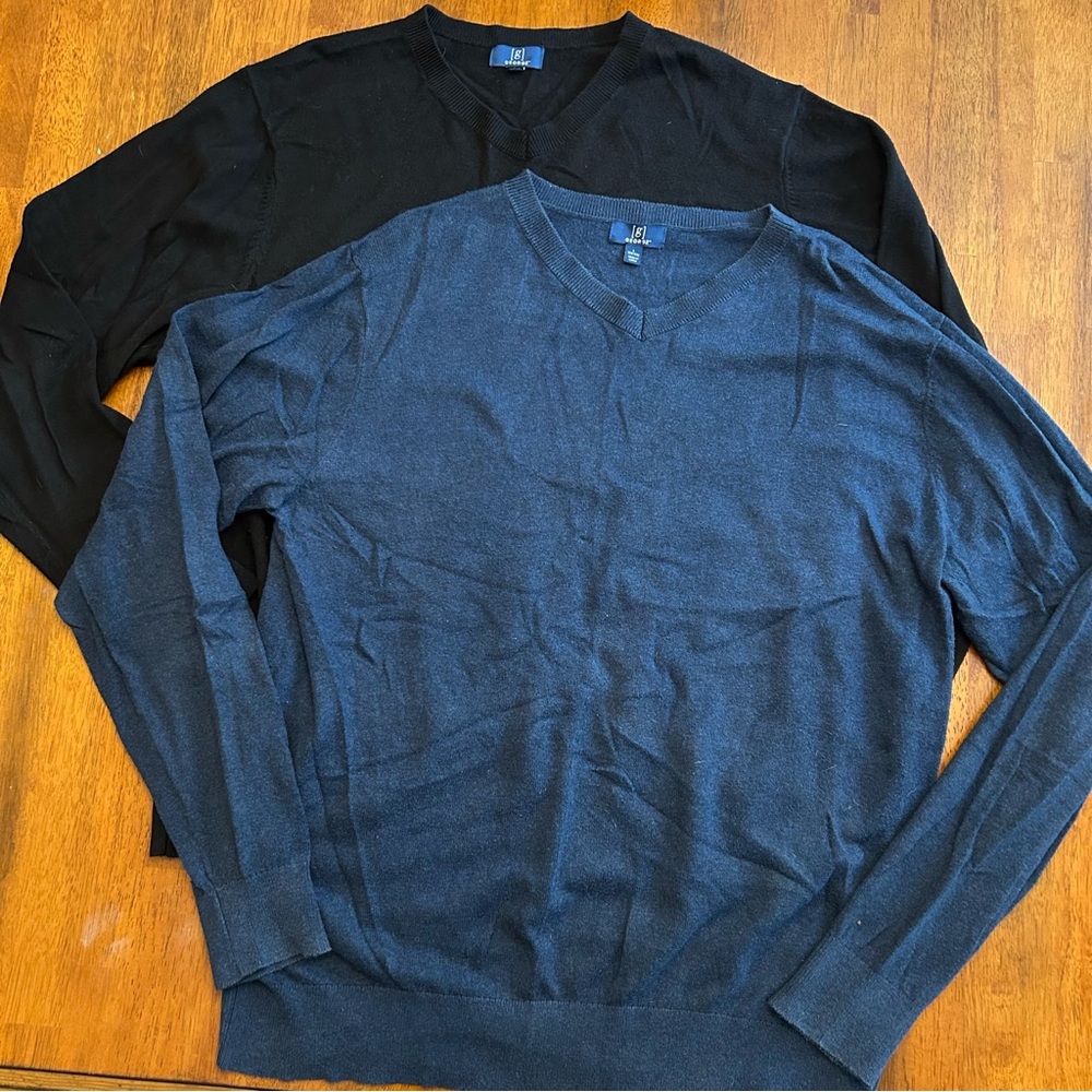 Men’s XL Sweater Set (3)| 2 V-Neck + 1 Crewneck | Cotton Blend | Black Blue Gray - Picture 4 of 6
